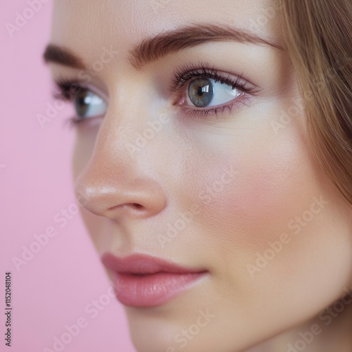 Close-up of a woman's face with soft features.