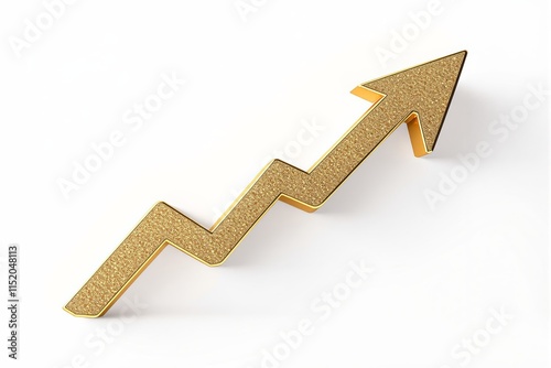 Golden zigzag arrow with textured surface pointing upward on a clean white background.