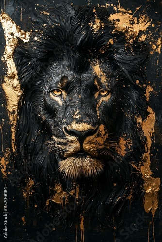Majestic Lion Portrait with Artistic Gold Accents
