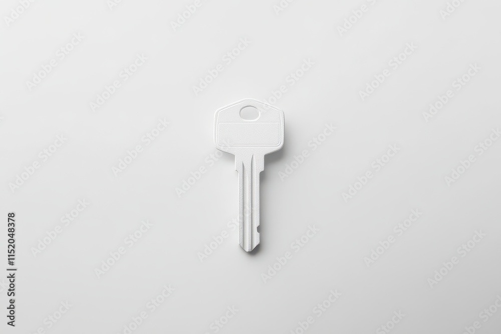 Minimalistic white key lying flat on a clean white surface Minimalistic white key lying flat on a clean white surface