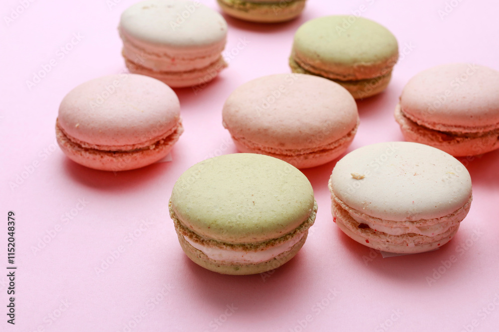 Traditional french macarons in pastel colors.
