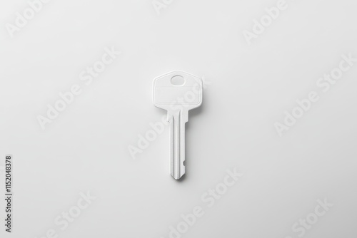 Minimalistic white key lying flat on a clean white surface