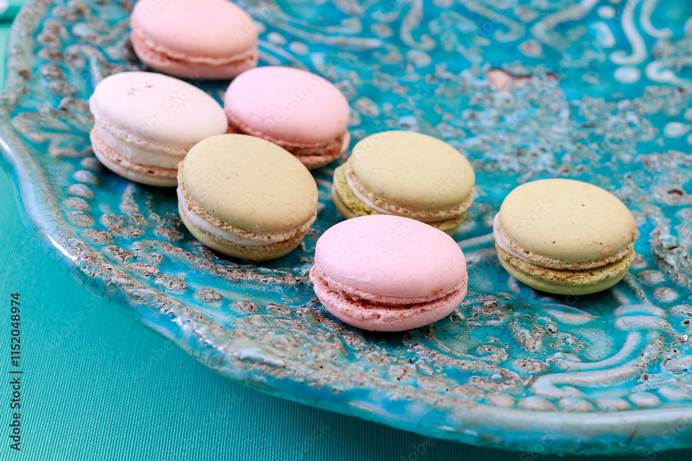 Traditional french macarons in pastel colors.