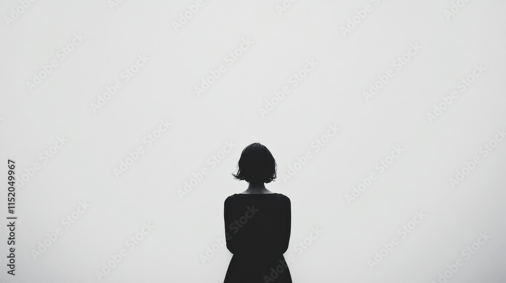 A woman is standing in front of a white wall A woman is standing in front of a white wall