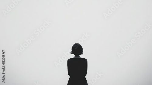 A woman is standing in front of a white wall