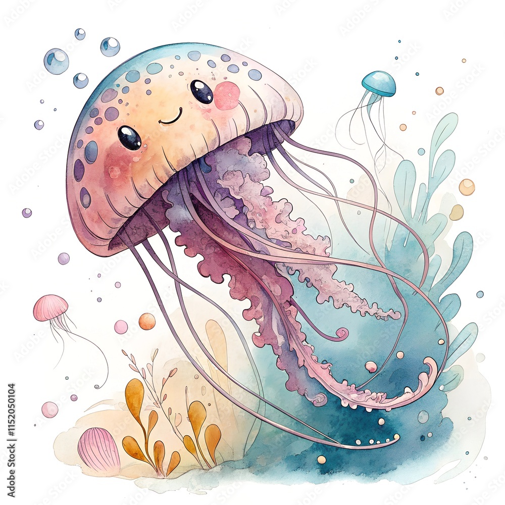 Cute Watercolor Jellyfish Illustration Cute Watercolor Jellyfish Illustration