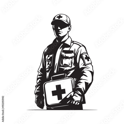 Wallpaper Mural Paramedic with a first aid kit silhouette vector art black color design and solid white background Torontodigital.ca
