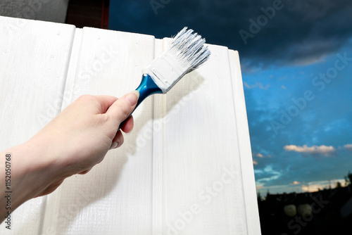 Obraz na płótnie A person is painting a wooden door. w salonie