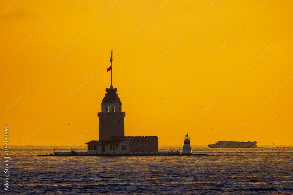 Maiden's Tower and Istanbul city skyline cityscape of Turkey