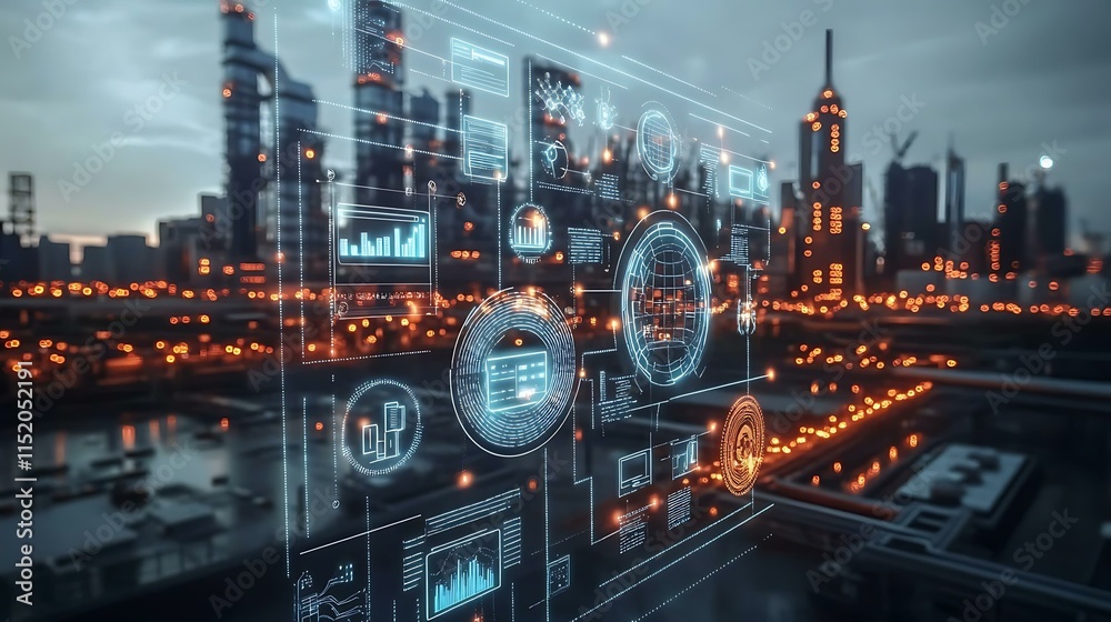 Fototapeta premium Industrial Smart City Futuristic Interface