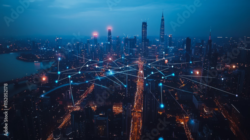 Wallpaper Mural Smart digital city with connection cyber security network reciprocity over the cityscape . future smart wireless digital city and social media networking systems that connects people within the city Torontodigital.ca