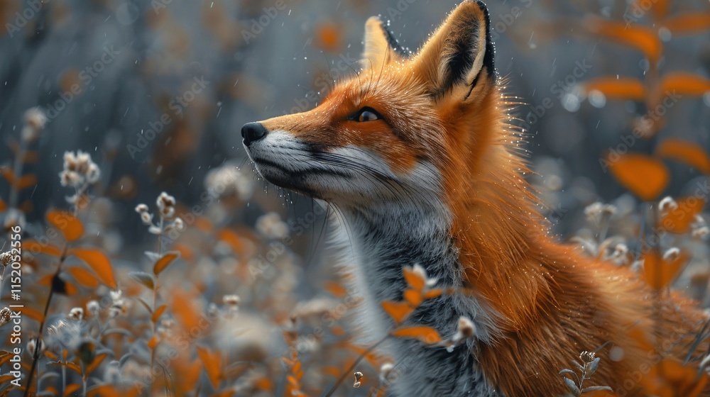 Fototapeta premium close-up red fox in autumn forest wallpaper