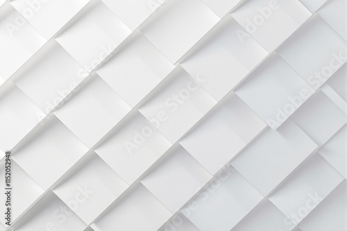 Abstract white geometric background with layered square patterns and shadowed effects.