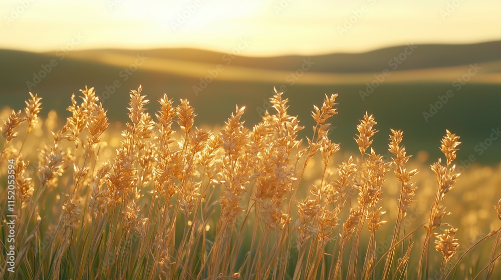 Naklejka premium Golden Wheat Field at Sunset with Soft Nature Background