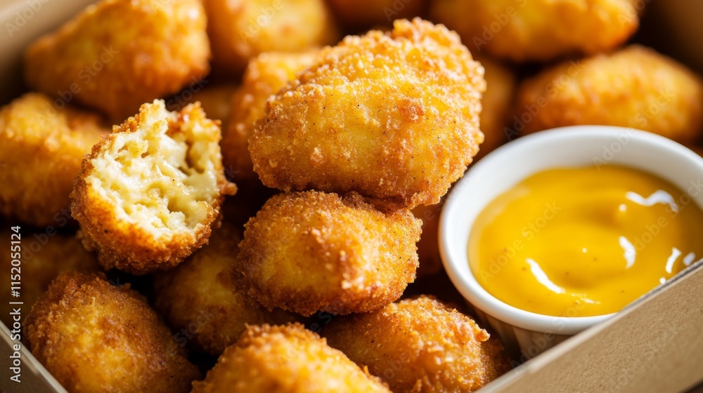 Crispy Nuggets with Honey Mustard Sauce in Box Crispy Nuggets with Honey Mustard Sauce in Box