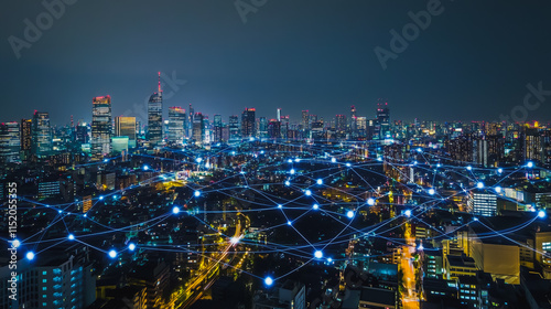 Wallpaper Mural Smart digital city with connection cyber security network reciprocity over the cityscape . future smart wireless digital city and social media networking systems that connects people within the city Torontodigital.ca