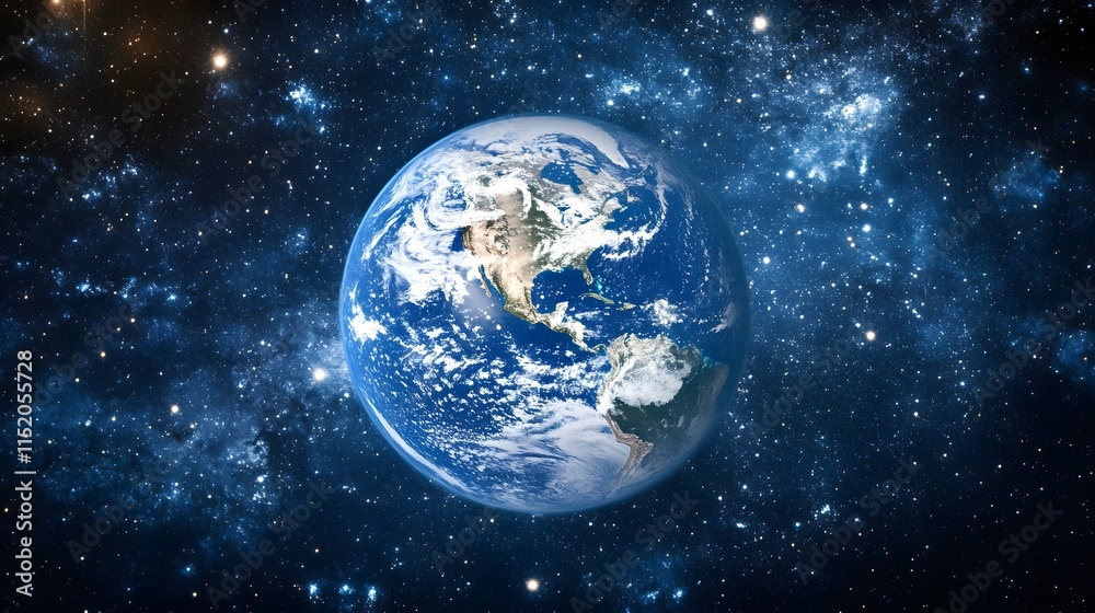 Fototapeta premium Nightly Earth in the outer space. Abstract wallpaper. City lights on planet. Civilization