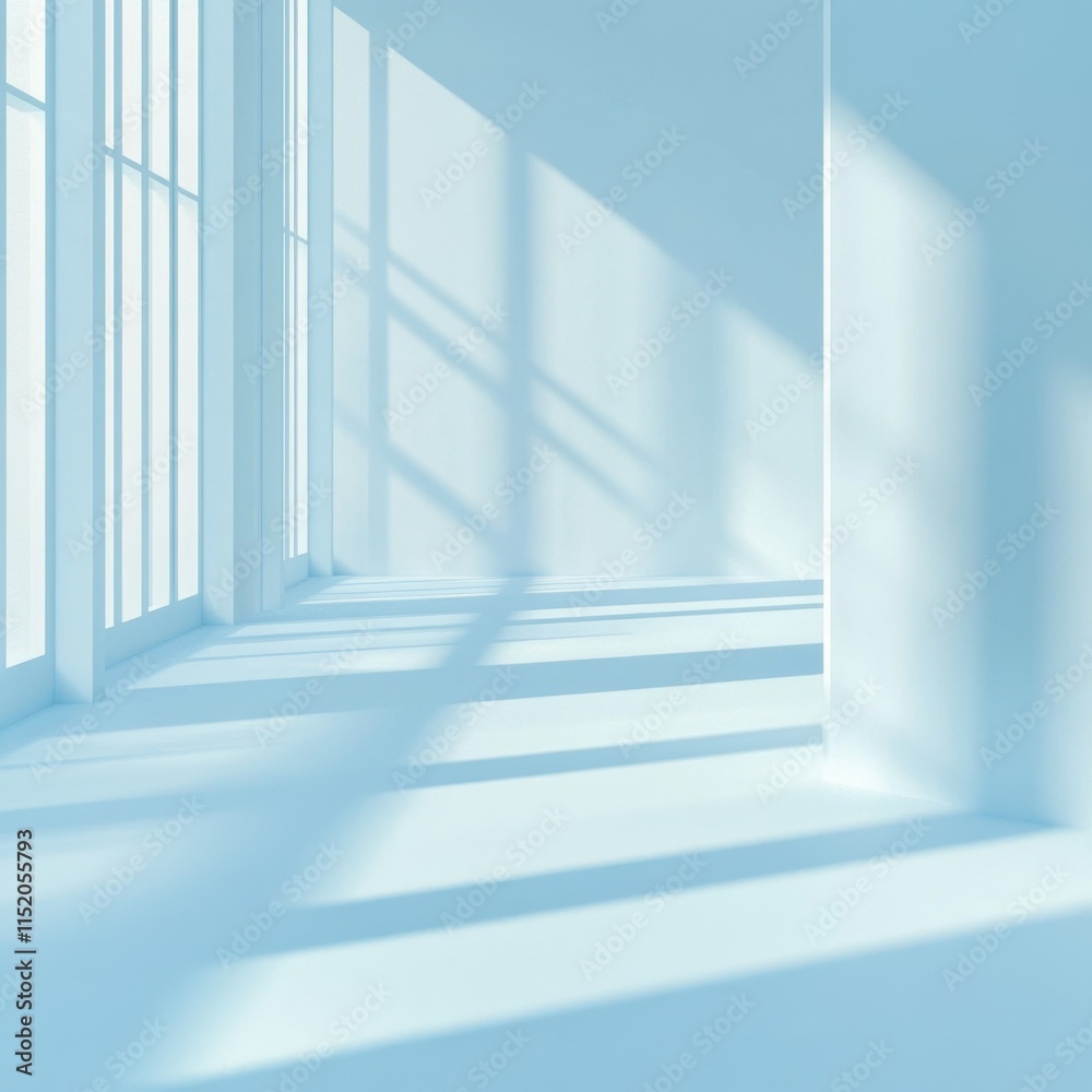 A minimalistic abstract light blue background featuring soft shadows and light filtering through windows, perfect for showcasing products with a serene and modern aesthetic. A minimalistic abstract light blue background featuring soft shadows and light filtering through windows, perfect for showcasing products with a serene and modern aesthetic.