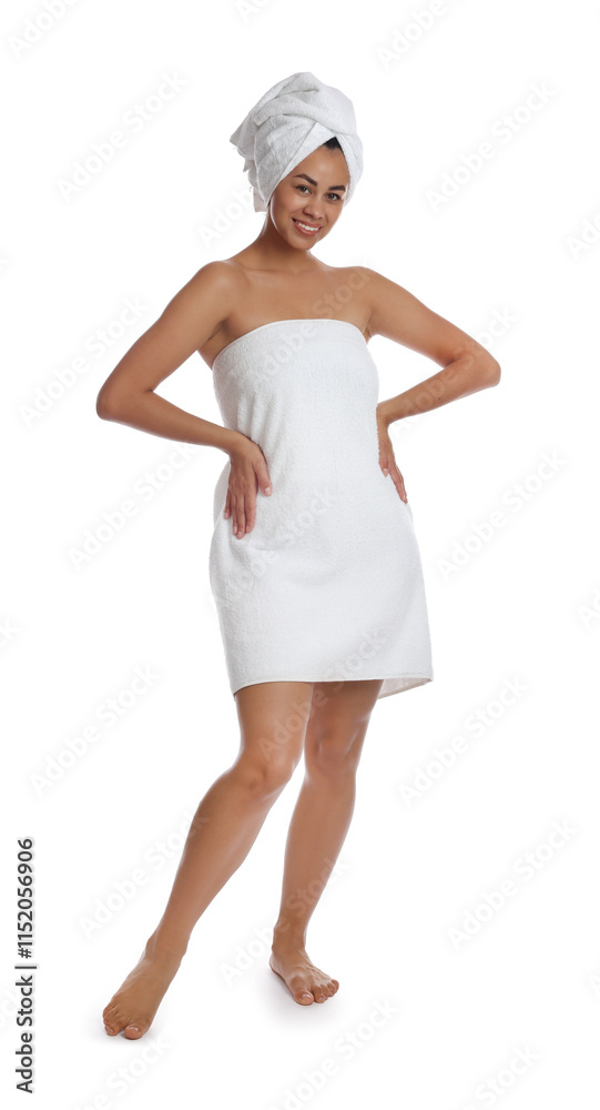 Beautiful young woman with towels on white background Beautiful young woman with towels on white background