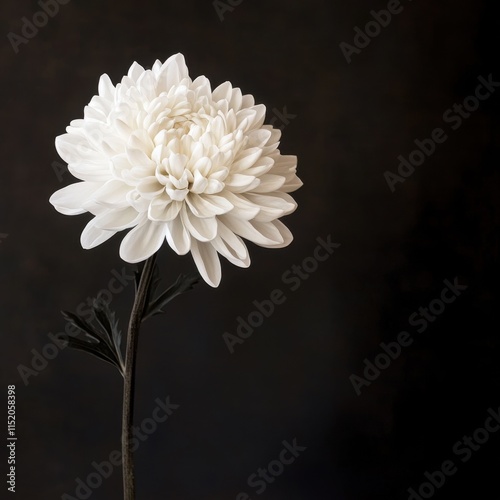 A mourning background featuring a beautiful white chrysanthemum flower against a dark backdrop, with ample space for text. photo