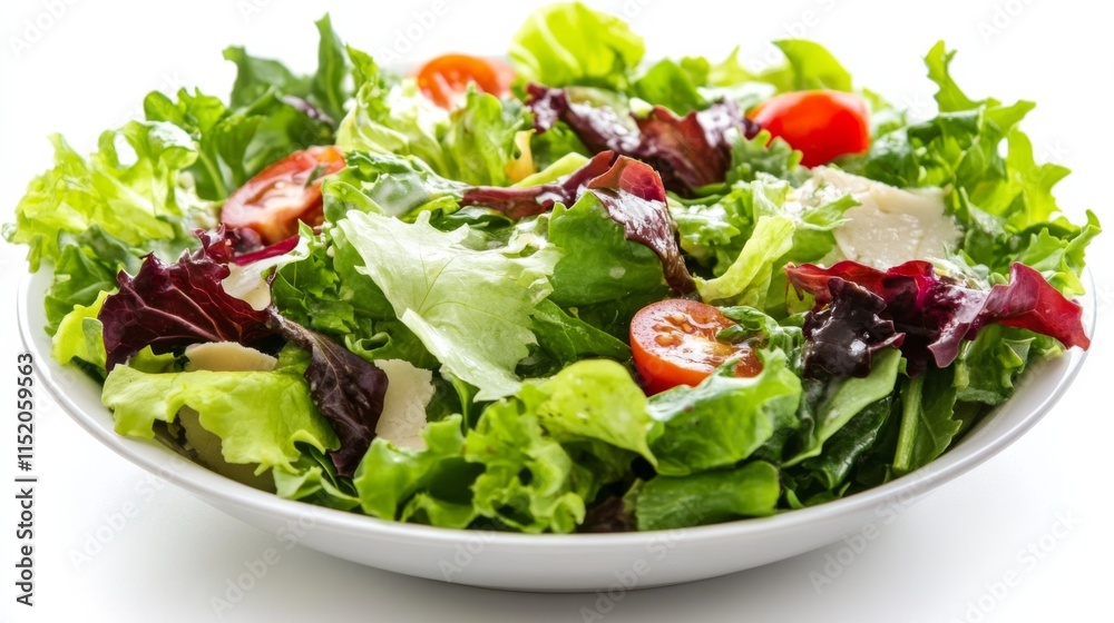 Fresh Greens Salad with Vibrant Colors on White Background Fresh Greens Salad with Vibrant Colors on White Background