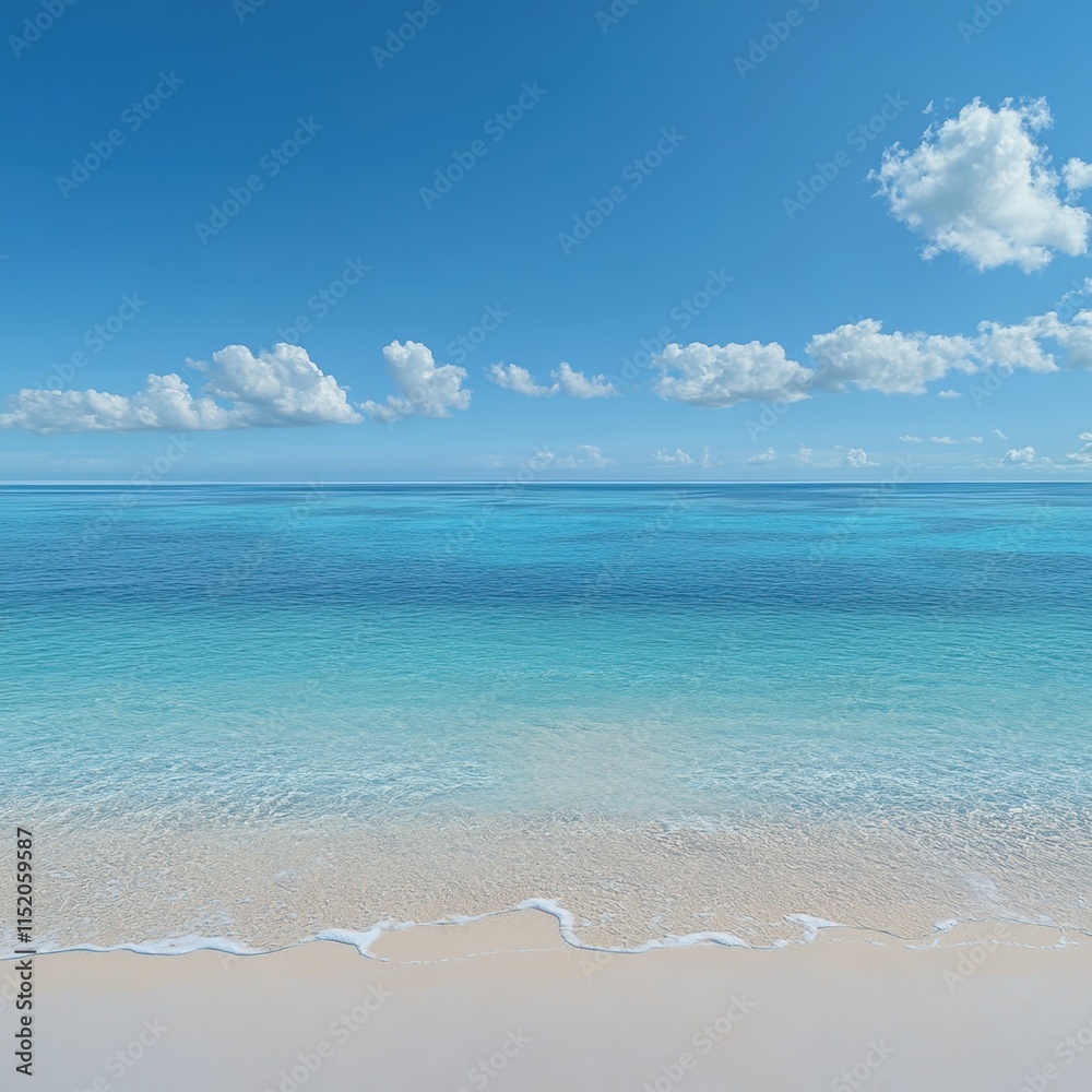 A panoramic tropical beach scene featuring a broad seascape where the clear blue sky seamlessly merges with the tranquil sea. A panoramic tropical beach scene featuring a broad seascape where the clear blue sky seamlessly merges with the tranquil sea.