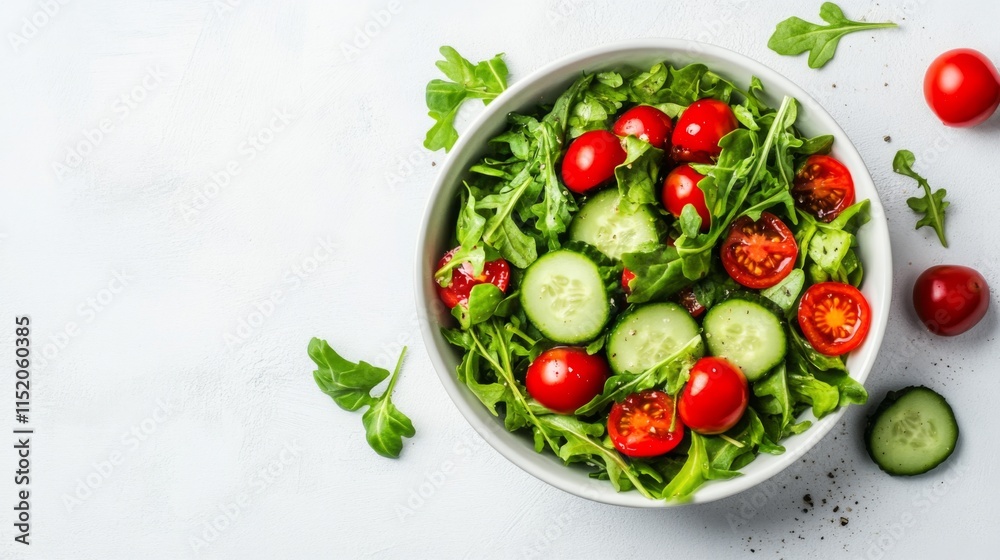 Fresh Mixed Greens Salad with Cherry Tomatoes and Cucumbers Fresh Mixed Greens Salad with Cherry Tomatoes and Cucumbers