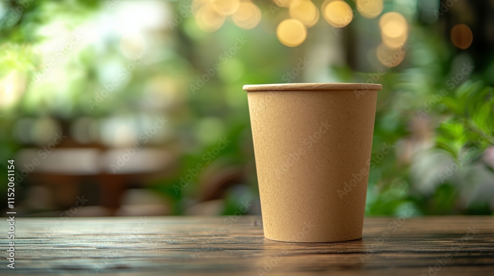 Eco-Friendly Paper Cup on Table in Relaxing Cafe Setting Eco-Friendly Paper Cup on Table in Relaxing Cafe Setting