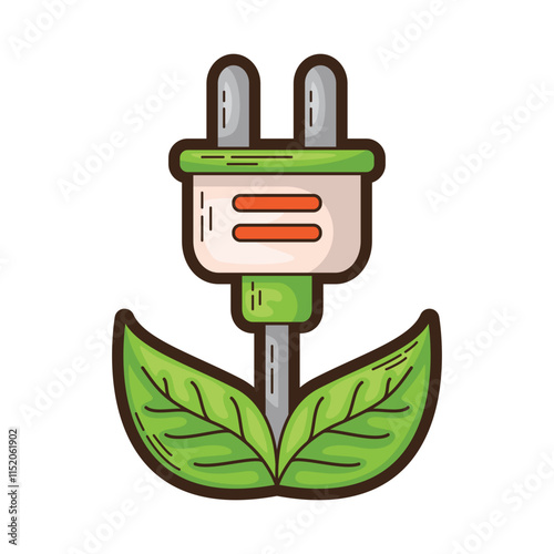 Green energy concept with sprouting green plug symbolizing ecofriendly power and growth, perfect for environmental, energy, and sustainable themes