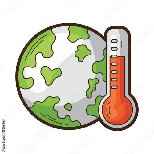 Global warming concept with globe and thermometer. Ideal for climate change awareness campaigns, environmental presentations, scientific reports, and educational materials