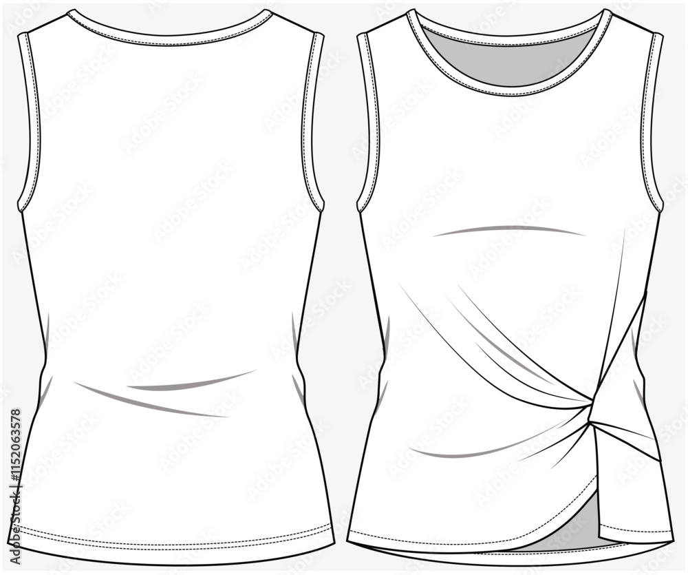 SLEEVELESS TOP WITH SIDE TWISTED KNOT DETAIL DESIGNED FOR WOMEN YOUNG WOMEN AND TEEN GIRLS IN VECTOR FILE SLEEVELESS TOP WITH SIDE TWISTED KNOT DETAIL DESIGNED FOR WOMEN YOUNG WOMEN AND TEEN GIRLS IN VECTOR FILE