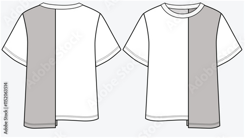 CREW NECK TEE WITH ASYMMETRIC CUT AND SEW DETAIL DESIGNED FOR YOUNG WOMEN AND TEEN GIRLS IN VECTOR FILE