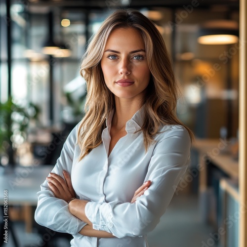 A portrait of a successful senior businessman consultant smiling confidently at the camera inside a modern office building. photo