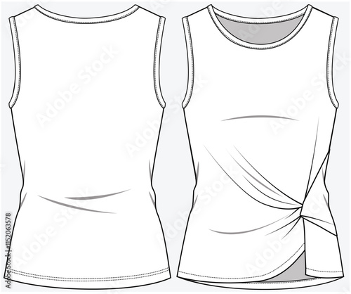 SLEEVELESS TOP WITH SIDE TWISTED KNOT DETAIL DESIGNED FOR WOMEN YOUNG WOMEN AND TEEN GIRLS IN VECTOR FILE
