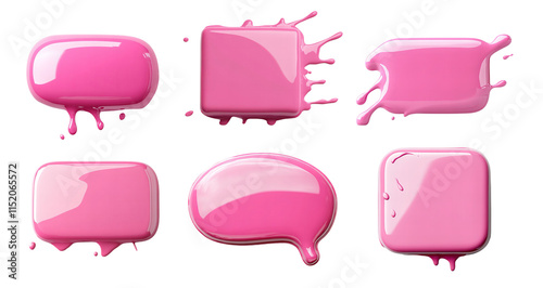 Glossy pink paint blobs with dripping effects in various shapes photo