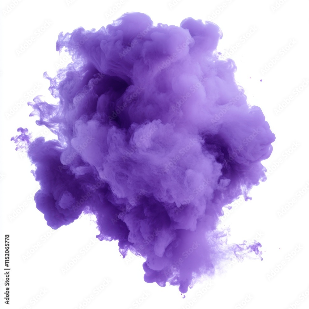 A purple color smoke explosion isolated on a transparent or white background in PNG format.