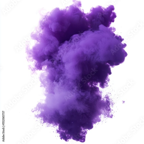 A purple color smoke explosion isolated on a transparent or white background in PNG format. photo