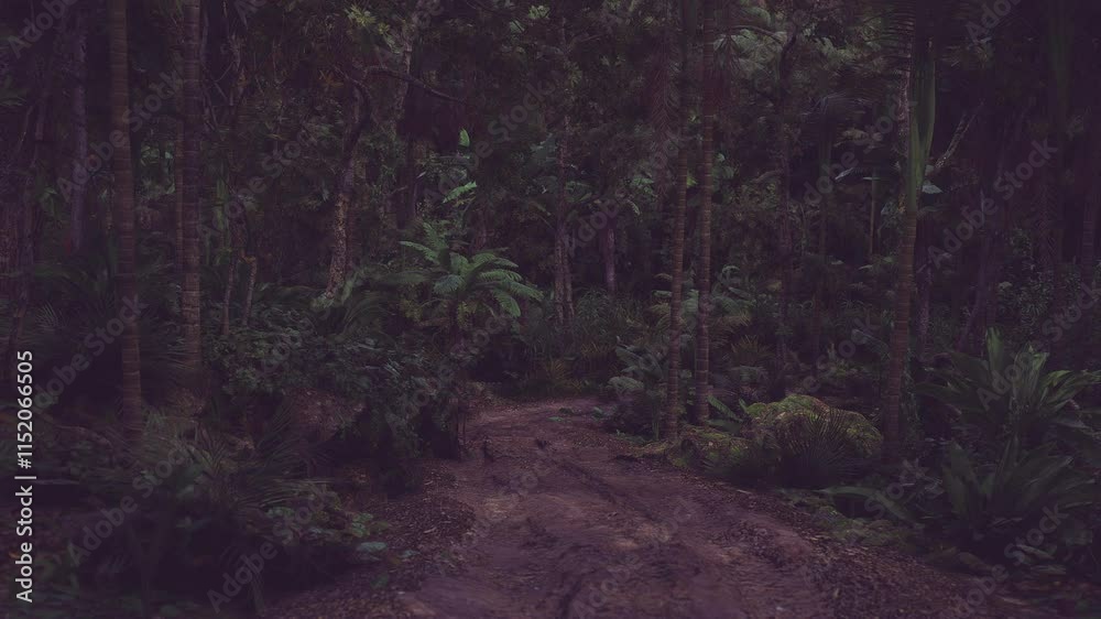A winding dirt path cuts through a dense forest, illuminated by fading light. Tall trees and thick vegetation create an enchanting atmosphere in the tranquil setting. A winding dirt path cuts through a dense forest, illuminated by fading light. Tall trees and thick vegetation create an enchanting atmosphere in the tranquil setting.
