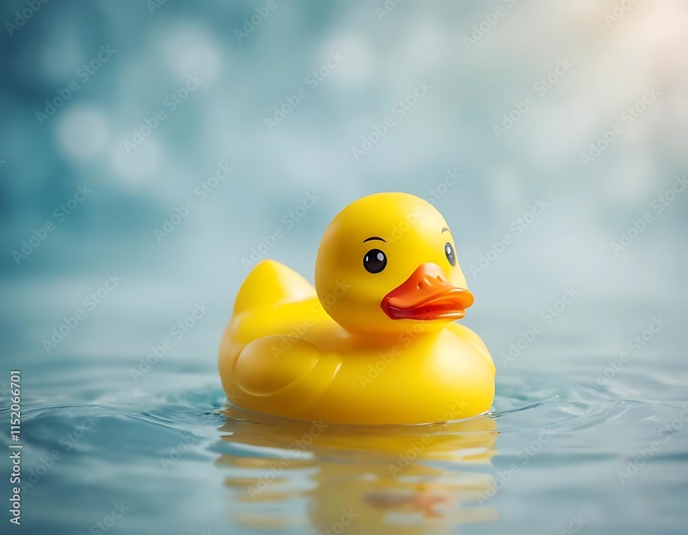 Yellow Rubber Duck Floating on Calm Water with a Soft Background Yellow Rubber Duck Floating on Calm Water with a Soft Background