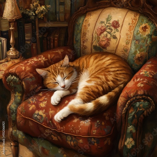 A relaxed cat snoozes comfortably, embodying tranquility and relaxation in a cozy setting. photo