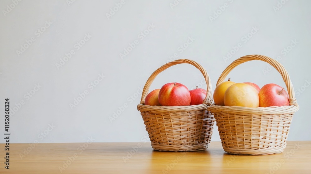 Baskets of Apples on a Table with Plain Background Baskets of Apples on a Table with Plain Background