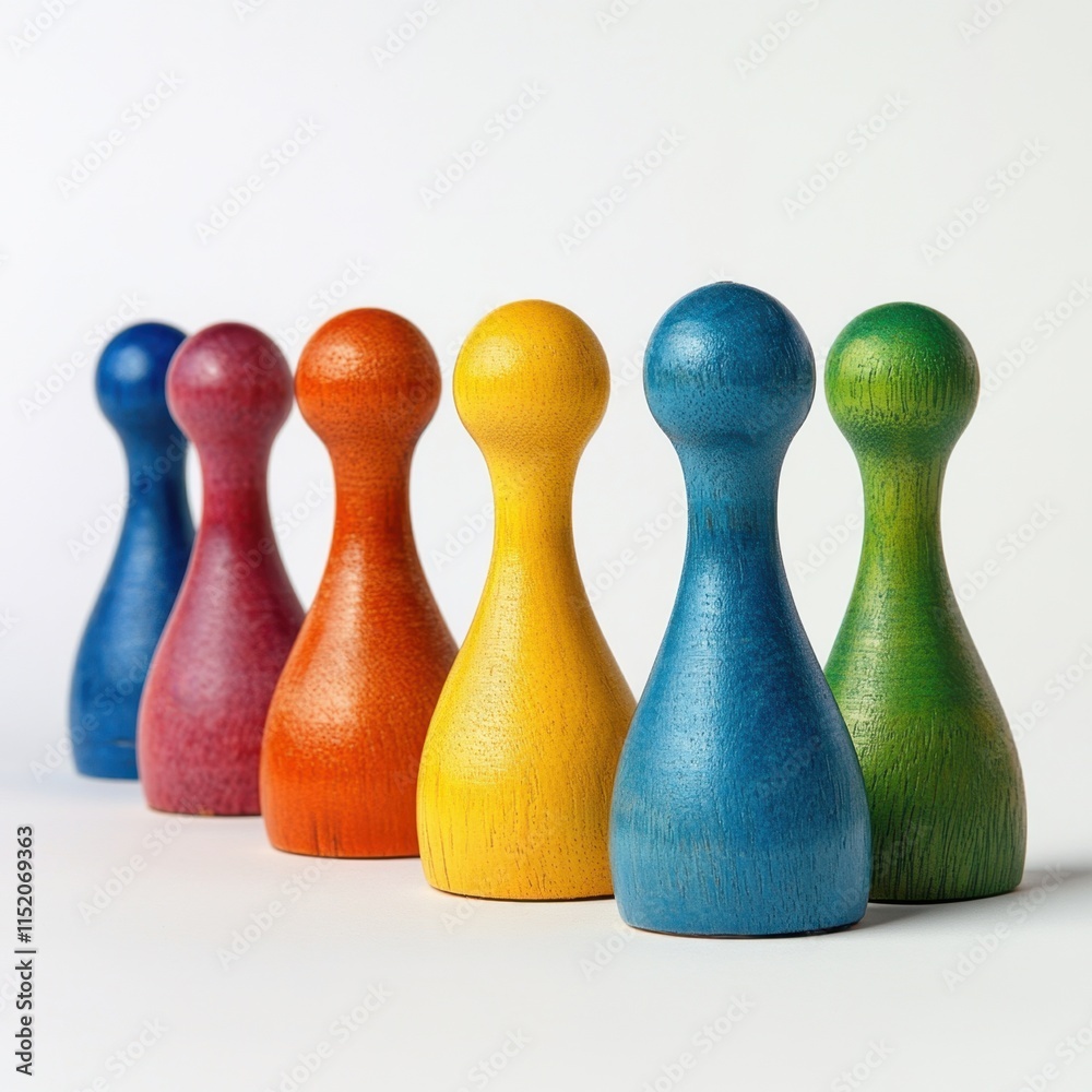 A row of colorful wooden pawns representing economic diversity and inclusion, each in a different hue to symbolize various roles and contributions within the economic landscape. A row of colorful wooden pawns representing economic diversity and inclusion, each in a different hue to symbolize various roles and contributions within the economic landscape.