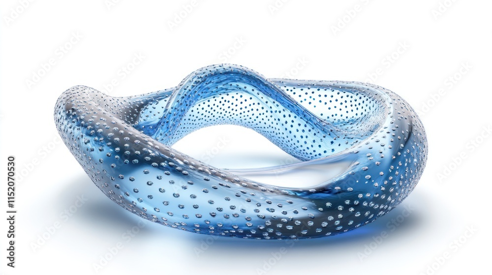 Fototapeta premium A translucent blue sculpture with a fluid, twisted form and dotted surface.
