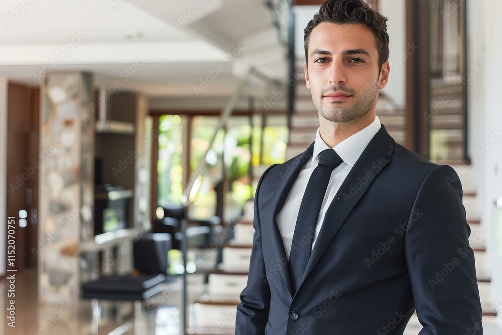 Portrait of elegant real estate agent posing in modern luxury home
