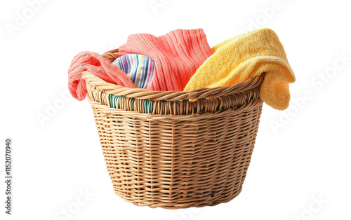 Basket with clean laundry on transparent or white background,png