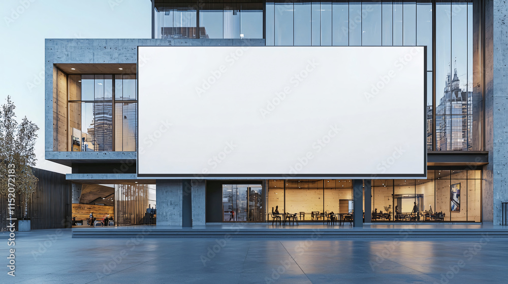 Fototapeta premium A blank advertising billboard mockup in a modern city setting, with no people around, showcasing a clean white surface ready for an advertisement.