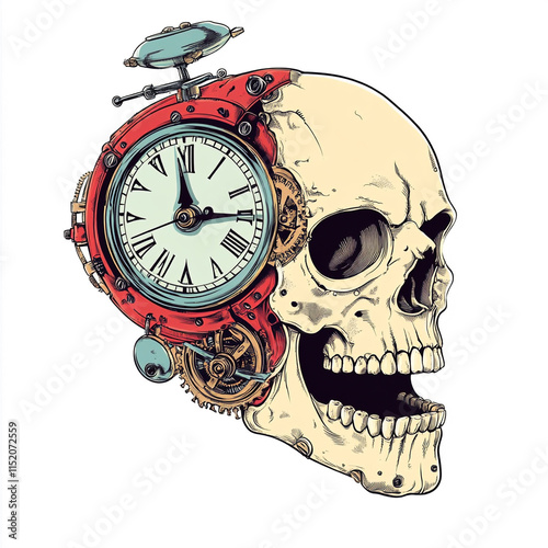 Skull and Clock illustration photo