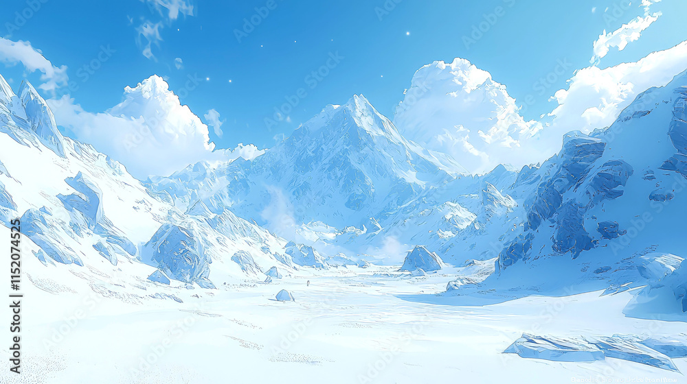 Obraz premium Snowy mountain range under a bright sky.