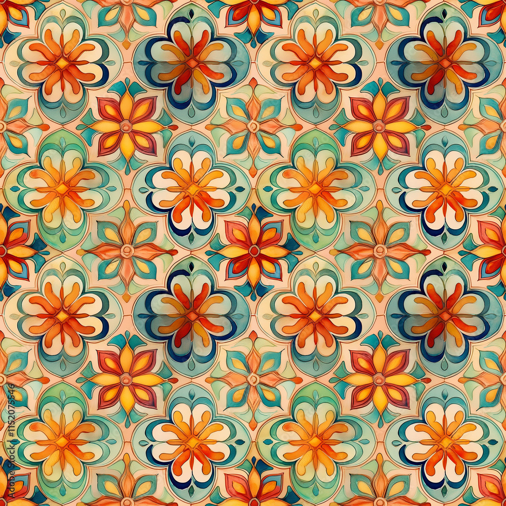 Vibrant seamless pink and orange Moroccan tile pattern perfect for various design projects Vibrant seamless pink and orange Moroccan tile pattern perfect for various design projects