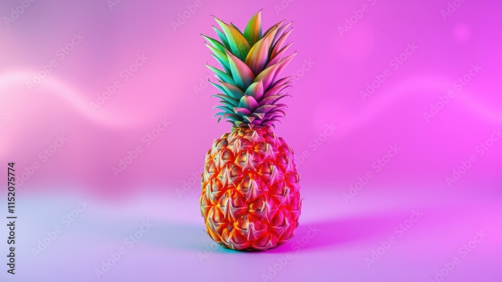 A Single Pineapple Standing in the Center of a Smooth Gradient Background with a Soft Pink Hue and Hints of Purple and White A Single Pineapple Standing in the Center of a Smooth Gradient Background with a Soft Pink Hue and Hints of Purple and White